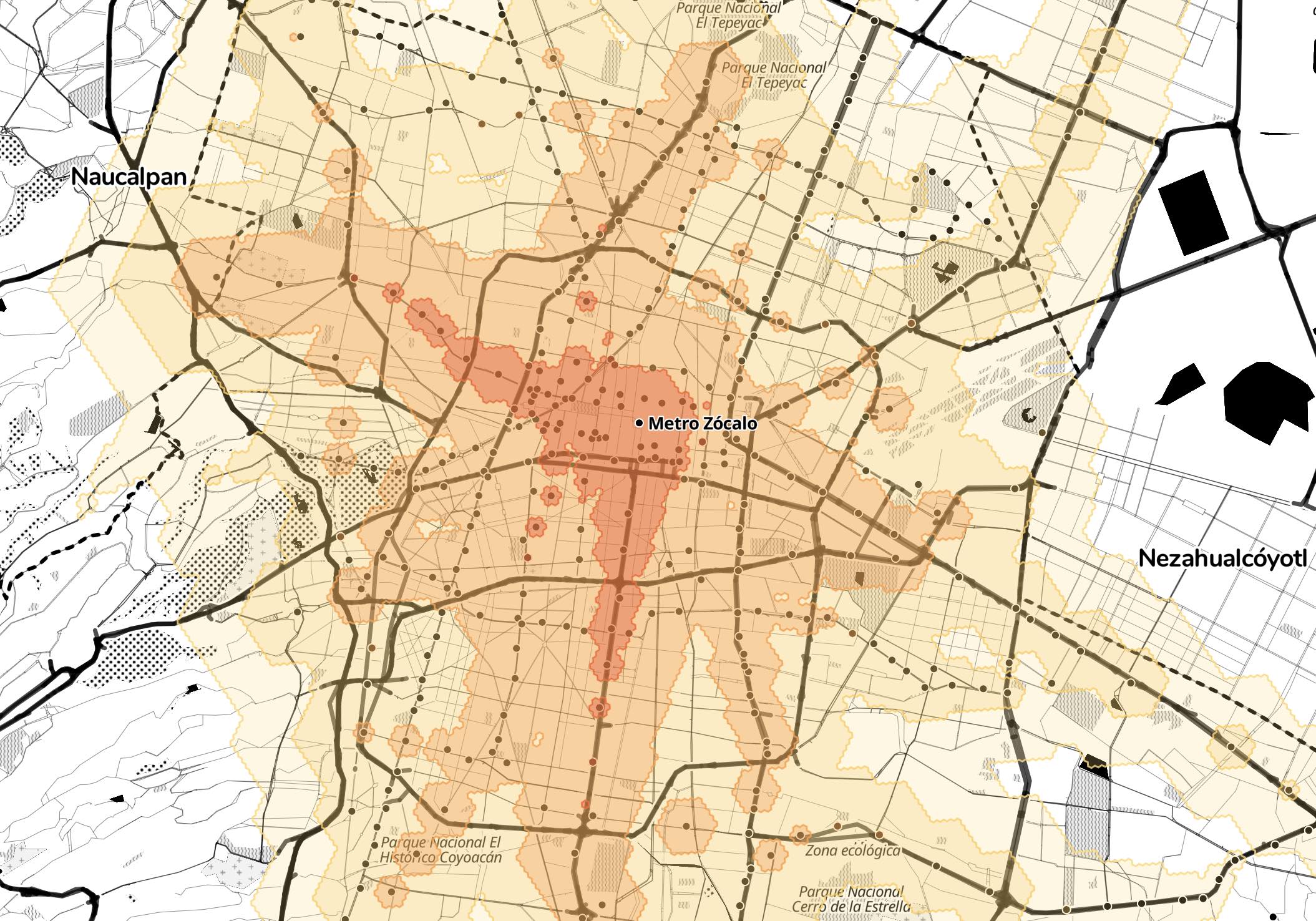 Mexico city isochrones cities map