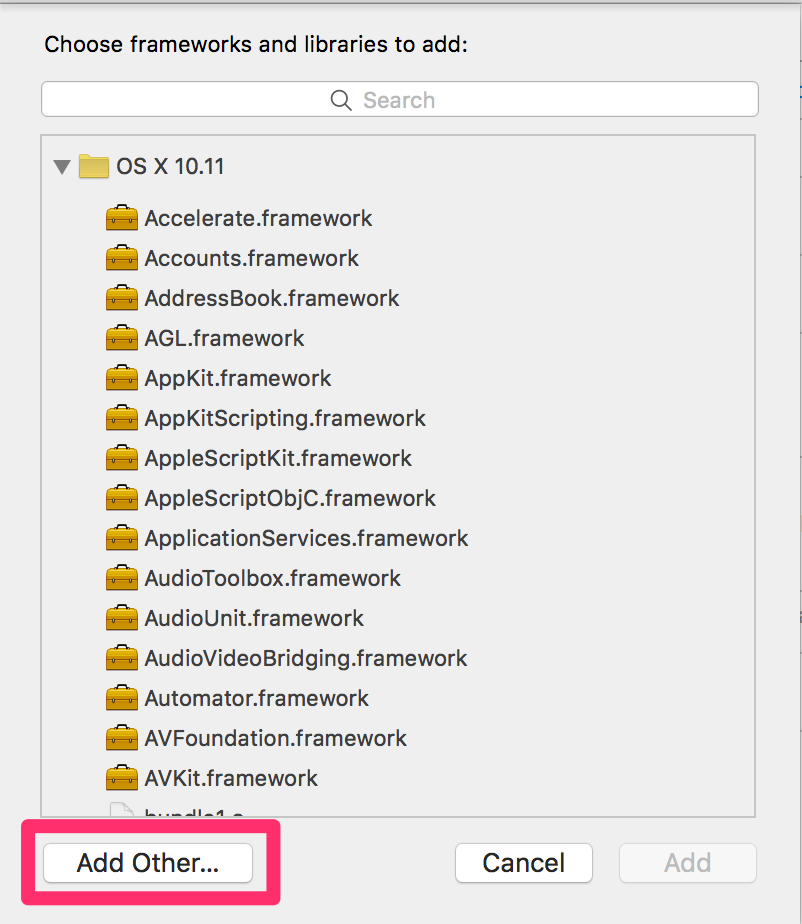 Choosing frameworks and libraries to add in Xcode